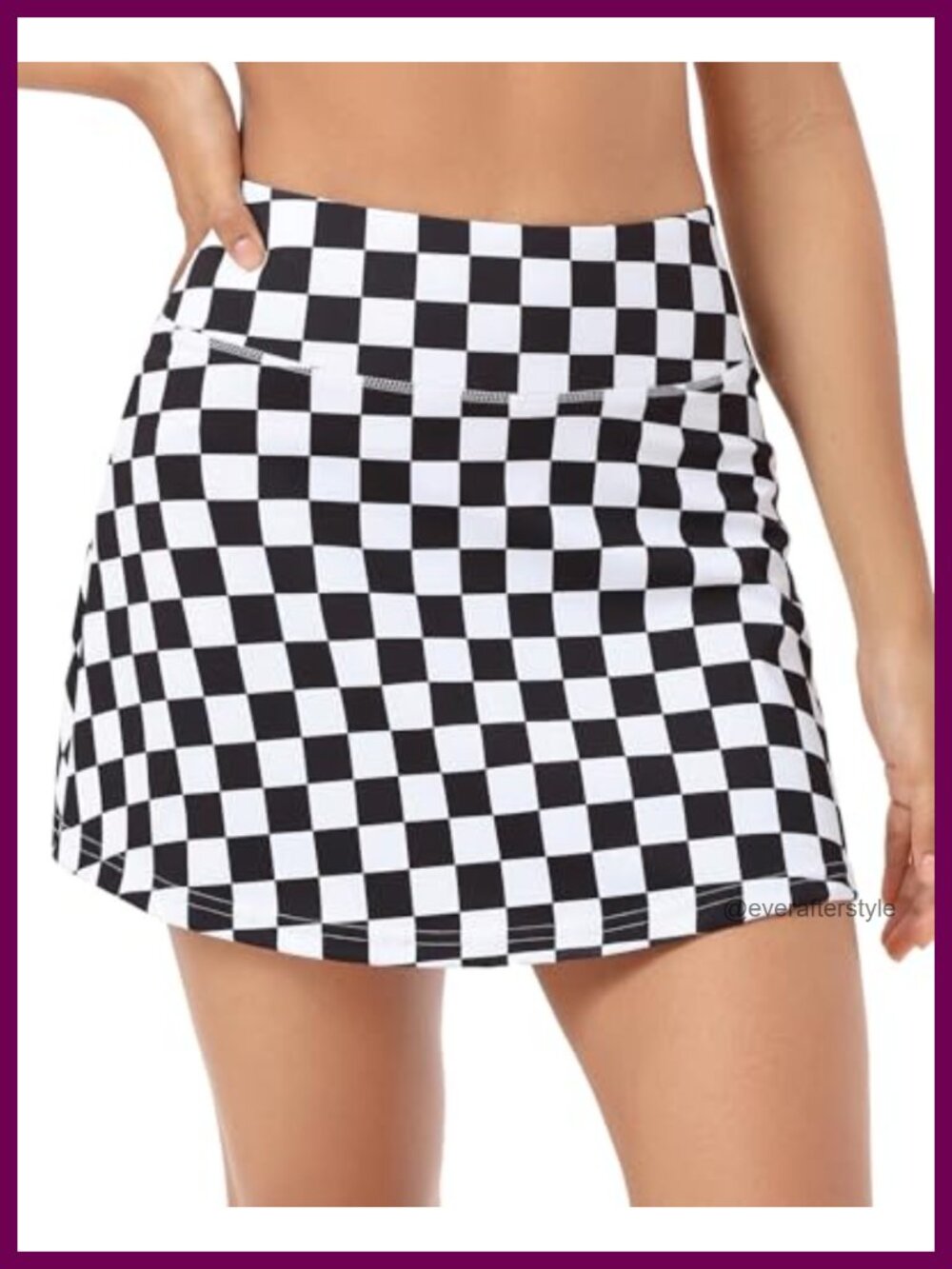 High Waisted Checkered Tennis Skort with Inner Shorts Pockets